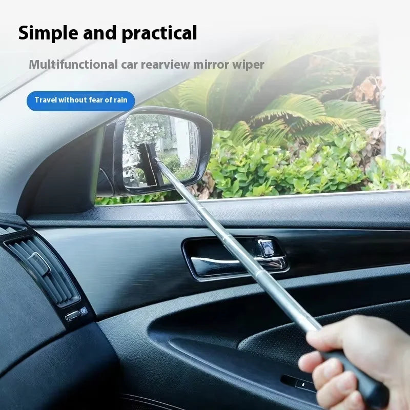 NEW Arrivals 2PCS Set Car Rearview Mirror Wiper Cleaning Tool Auto Glass Mist Cleaner Car Accessories Handle Telescopic Window Cleaning Brush Car Cleaning Supplies
