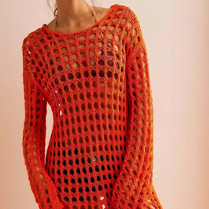 NEW Arrivals UK Size Beige/Orange Para Praia Hollow Out Knitted Long Dress Beach Dress Bikini Cover Swimwear Cover Ups Sexy Beach Outfits for Women Beachwear
