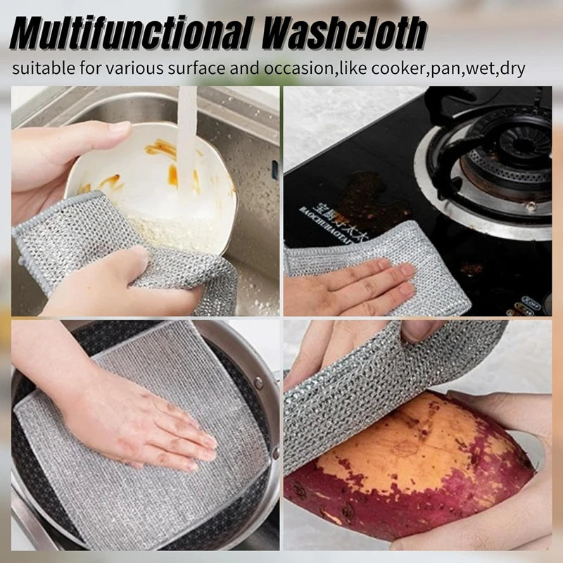 NEW 30PCS Set Double Layer Magic Cleaning Cloth Thickened Double-Sided Metal Steel Wire Rags Kitchen Dish Pot Wash Dishing Cloths Towel Clean Tools Household Supplies