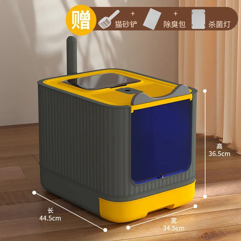 44.5CM X 37.5CM Cat Litter Basin Oversized Splash-Proof Fully Enclosed Cat Toilet Sterilization Deodorant Drawer Cat Litter Basin Pets Cleaning Supplies