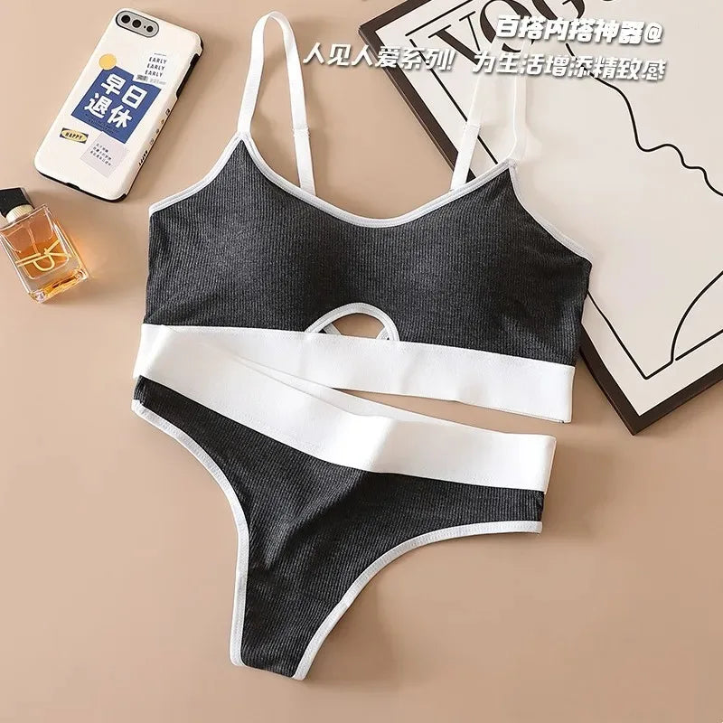 NEW Arrivals Seamless Padded Bras Sports Bra And Panties Set Women Hollow Out Cotton Underwear U Back Push Up Bras Comfort Sexy Women Lingerie Set Girls Underwear Sets