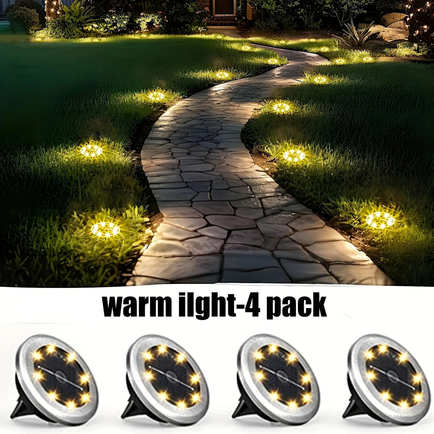 NEW Arrivals 8PCS Set LED Solar Ground Lights Outdoor Step Lights Warm/Cool White Solar Lights Decorative Landscape Lights for Paths Gardens Lawns Home Outdoor Garden Supplies