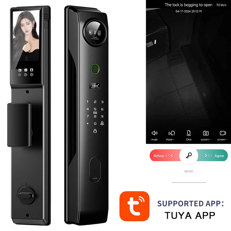 NEW 4 in 1 TUYA 3D Facial Recognition App WI-FI Password Fingerprint IC Card Portable Visual Doorbell Monitoring Camera Electronic Door Lock Home Apartments Office Security Supplies