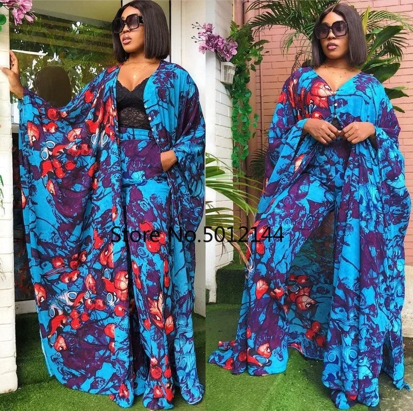 NEW Arrivals 2PCS Set Plus Size 5 Colors/Patterns Spring Summer African Clothes For Chubby Women Dashiki 2025 Fashion Long Dress Sets Pants Suits Outfits Party Dresses