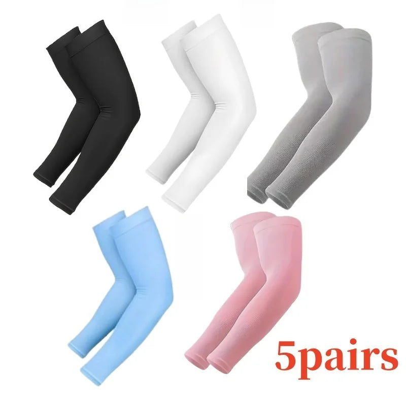 NEW Arrivals 5 Pairs of Breathable Sun Protection Arm Sleeves, Universal UV Protection Glove Sleeves for Men and Women, Outdoor Running Cycling Sports Apparel Accessories