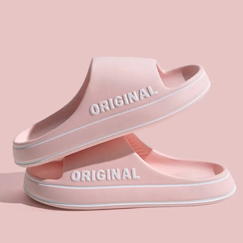 Women Letter Slippers Beach Slides Solid Color Men*s Thick Sole Indoor Bathroom Anti Slip Shoes Summer Couple Sandals