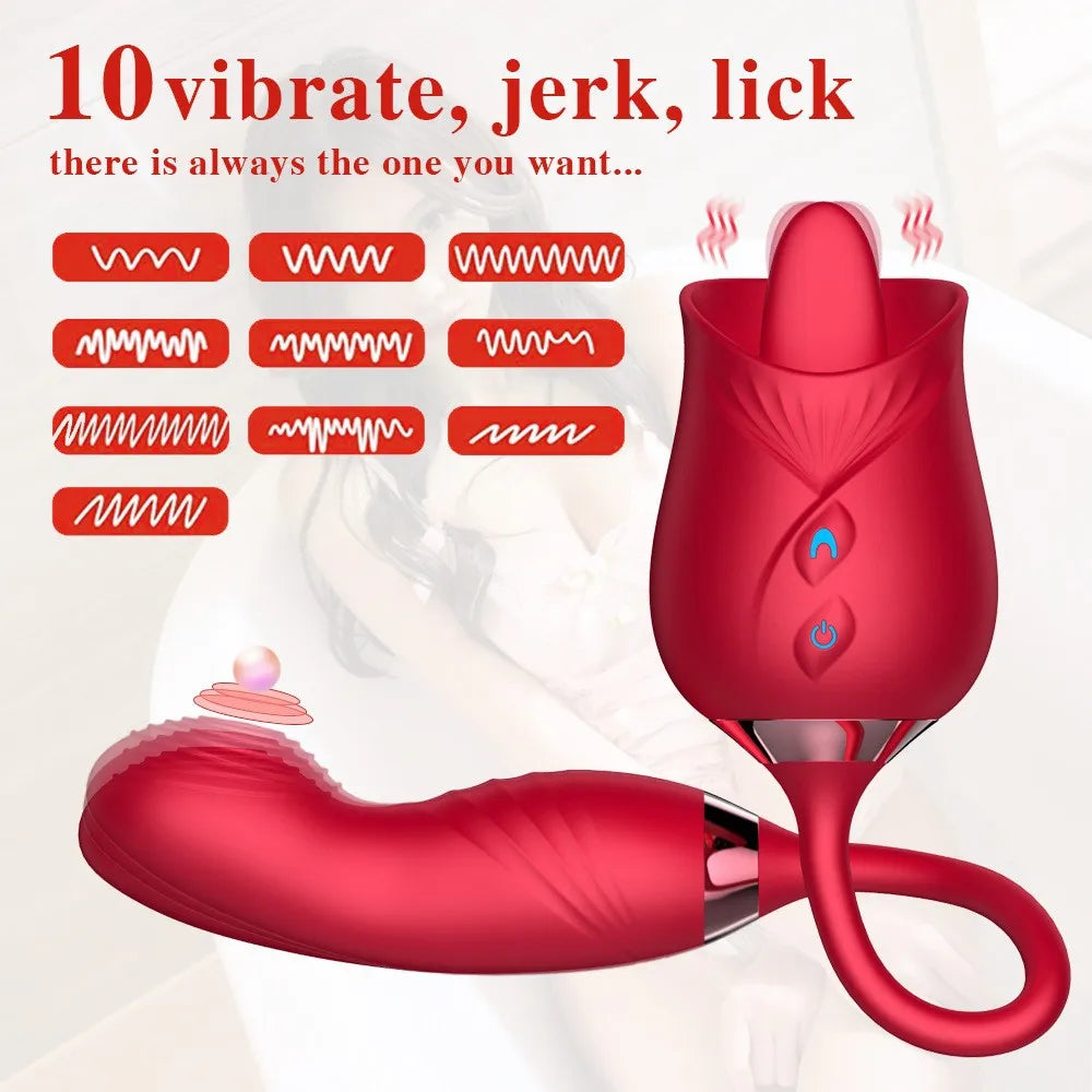 Rose Tongue Licking Vibrator Female G Spot Nipple Stimulation Adult Toys Vibrating Silicone Clitoral Vibrator Sex Toys for Women