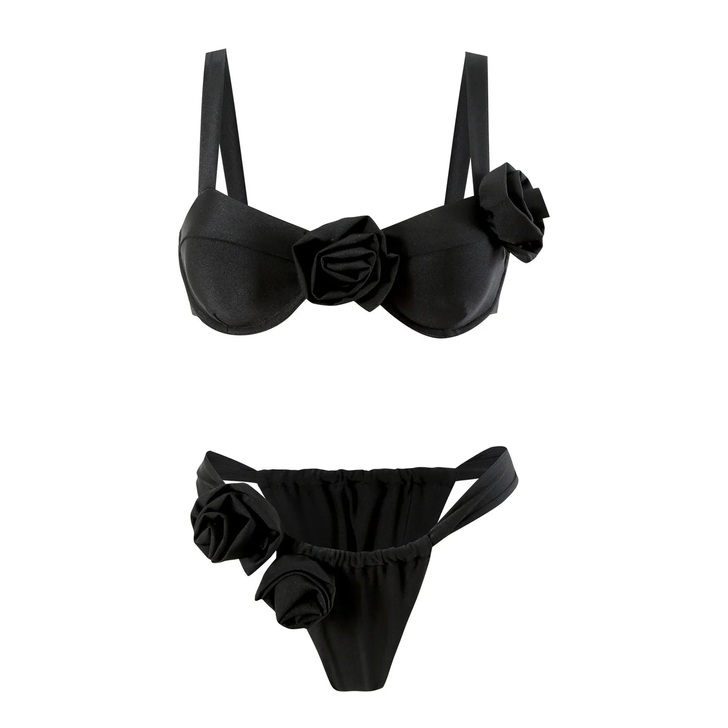 Sexy 3D flower Push Up Micro Mini Bikini Set Two Pieces Swimsuit Padded Thong Swimwear Female Bathing Suit