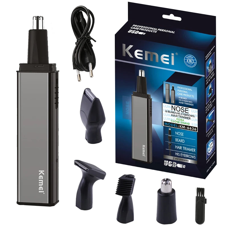 NEW Arrivals 4PCS Set Rechargeable Nose Beard Trimmer for Men Eyebrow Nose Hair Trimmer Face Ear Hair Removal Ear Shaver Machine Set Male Grooming Accessories Supplies