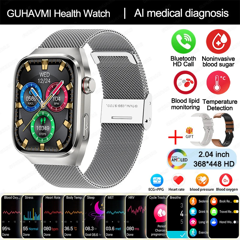 New Uric Acid Blood Fat Blood Oxygen Heart Rate Smart Watch Men Blood Sugar ECG+PPG Blood Pressure Bluetooth Call Sports for Xiaomi Health Watch Medical Accessories Supplies Health Care Products