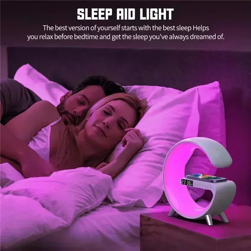 NEW Arrivals LED Smart Wake Up Light RGB Night Light with App Control, Bluetooth Speaker 15W Fast Wireless Charger Desk Lamp for Bedroom Bedside Game Room