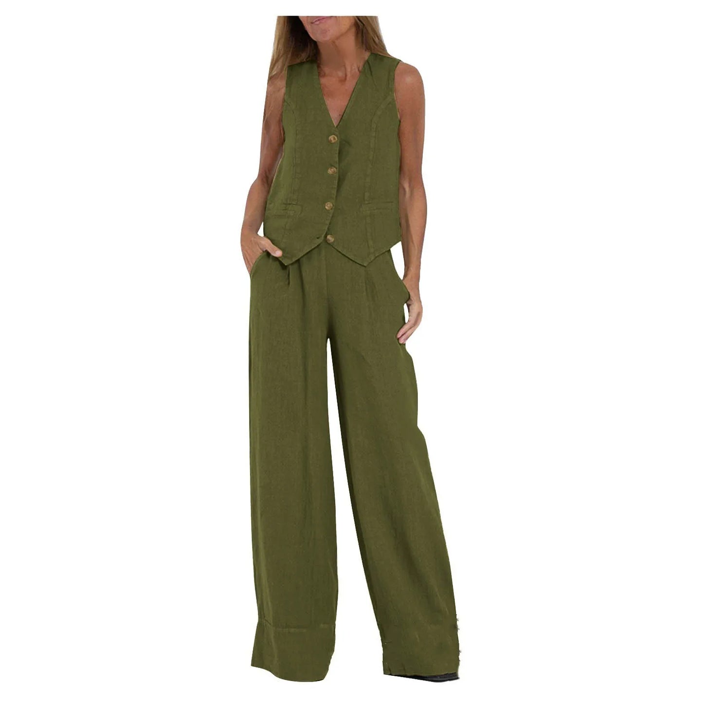 NEW Arrivals 2PCS Set S-2XL UK Size Women's Clothing Spring Summer New Fashionable Vest Pants Collage Splicing Pure Sleeveless Color Temperament Casual Suit