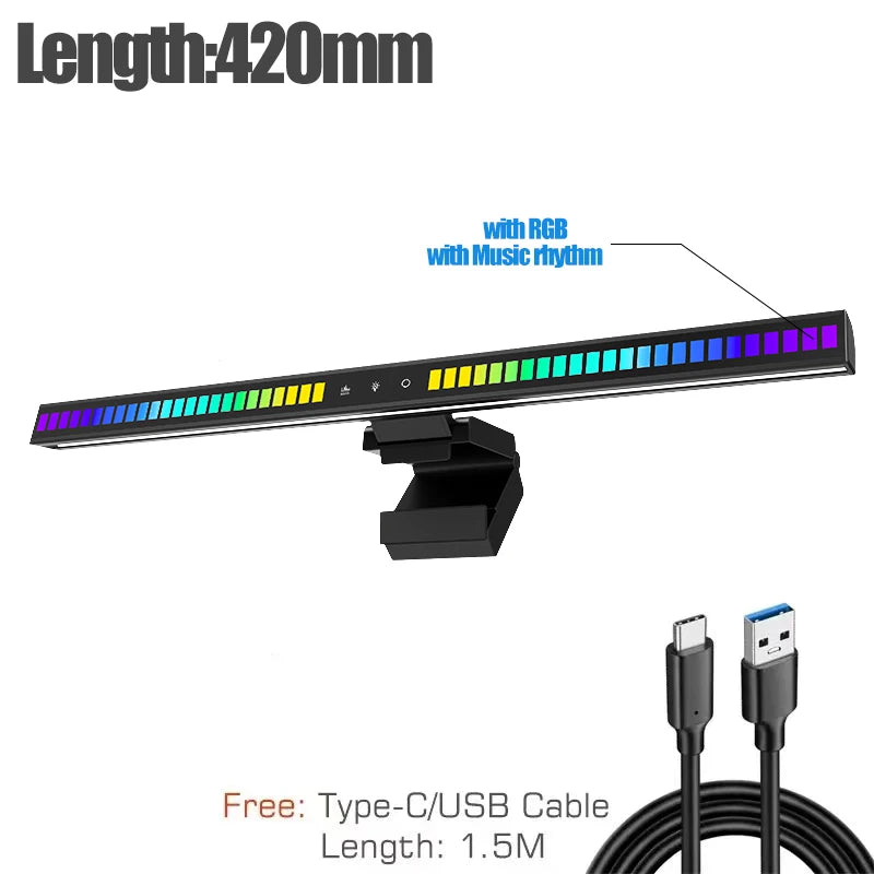 NEW 60cm RGB LED Computer Monitor Curved/Straight Light Bar Music Rhythm Eyes Protection Screen Hanging Light Dimming Atmosphere Night Lamp For Game/Study/Work Home Office Work