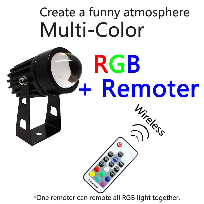NEW Outdoor LED Wall Spotlight 12W Home Landscape Lighting 110V 220V Red Green Blue RGB Remote Lights Waterproof One Beam Home Outdoor Decoration Supplies