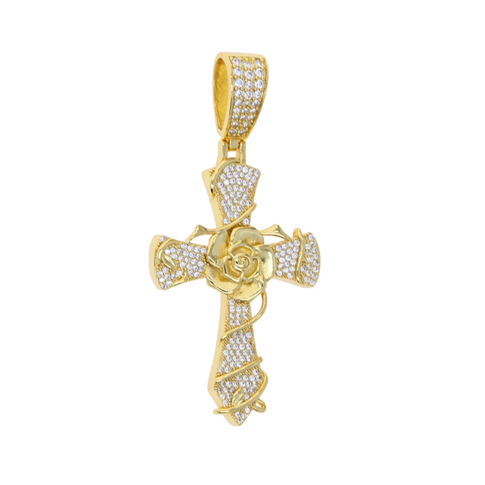 New Iced Out Cross Pendant Necklace For Women Men Bling Prong Setting Cubic Zirconia Cross Charm Luxury Hip Hop Fashion Jewelry Accessories.