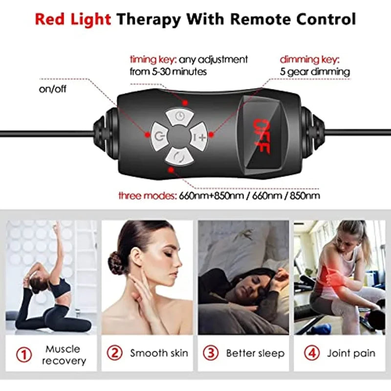 LED Red Light Therapy Lamp 660nm and 850nm Near Infrared Light for Joint Pain Muscle Soreness Relieve Body Tired Skin Care Tools