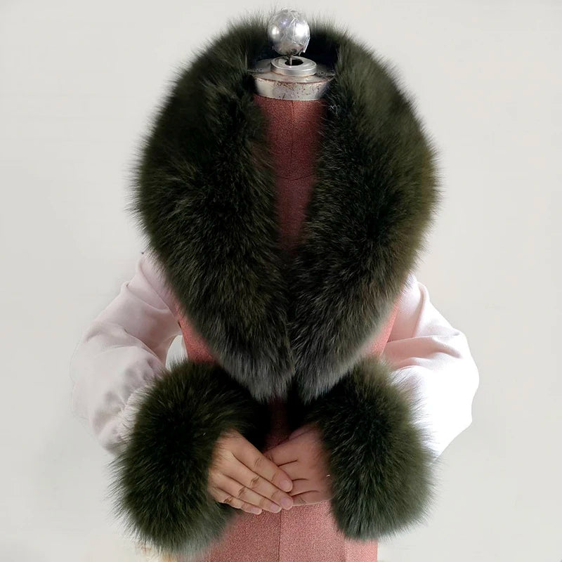 NEW Arrivals 6 Colors Set Women Winter 100% Natural Fox Fur Scarf Jacket Fur Collar Authentic Neck Scarves And Cuff Set Luxury Fox Fur Warm Neck Warmers Ladies Luxury Fashion Apparel Accessories