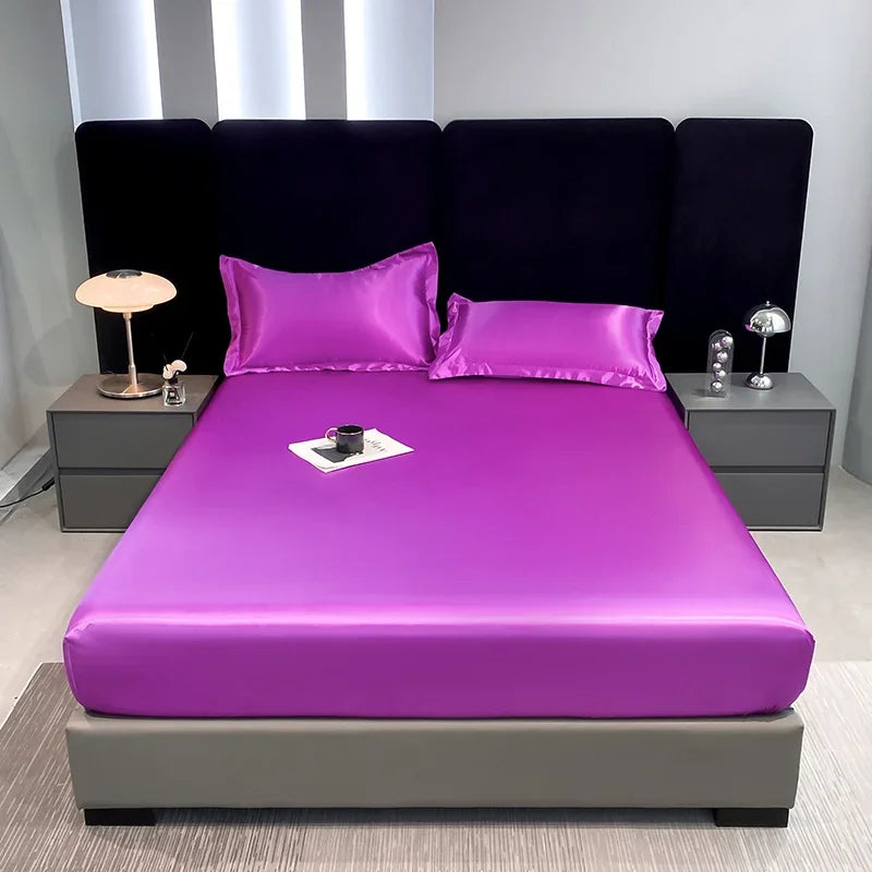 10 Colors Home Hotels Luxury Satin Waterproof Fitted Sheet Silky Solid Color Bed Sheet Breathable Elastic Band Sheets Smooth Bedsheet Mattress Cover