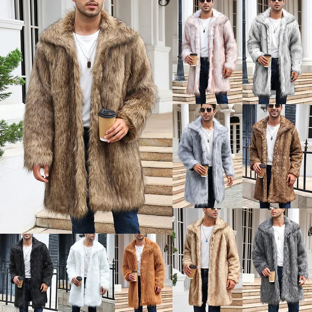 NEW Arrivals "BIG SAVE" S-4XL Men Faux Fox Fur Jacket Coat Winter Thick Fluffy Plus Size Long Sleeve Warm Shaggy Outerwear Supplies Luxury Extra Large Fur Long Jacket Bontjas Jackets Men Luxury Fashion Clothing Products