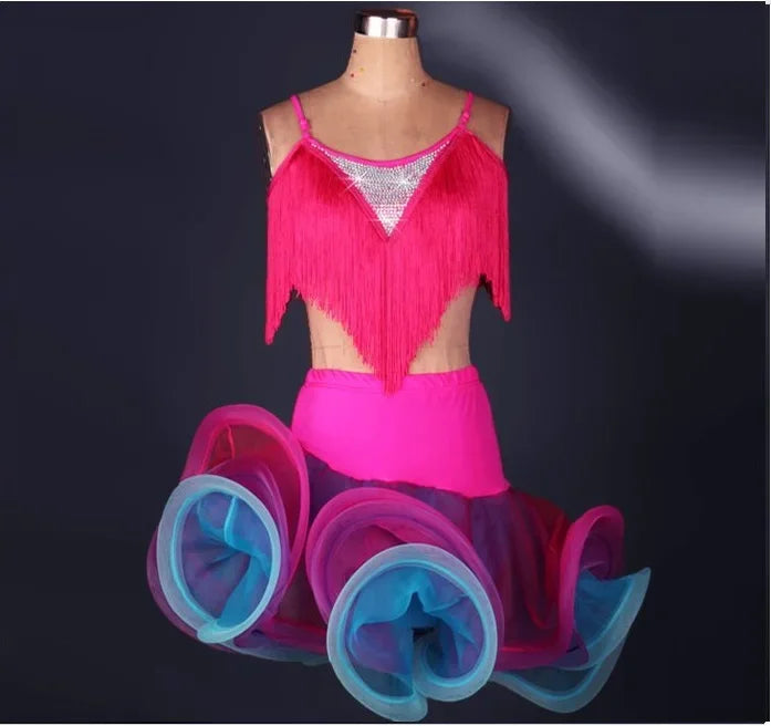 NEW Arrivals Women Dancing Dress Woman Ballroom Tango Fringe Salsa Rumba Adult Tassel Top And Skirt Professional Latin Dance Costume