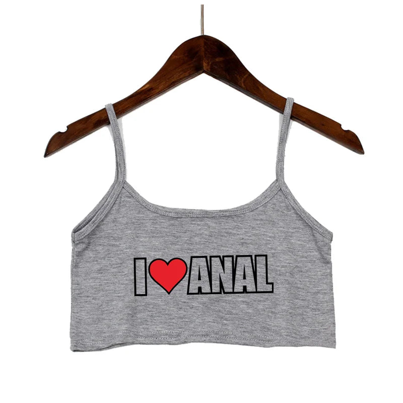NEW Arrivals 5 Colors Women's Crop Top New Anal Love Heart Summer Sexy Elastic Cotton Camis Sleeveless Short Tank Top Bar Hot Tops for Women Summer Beach Bar Streetwear Tops