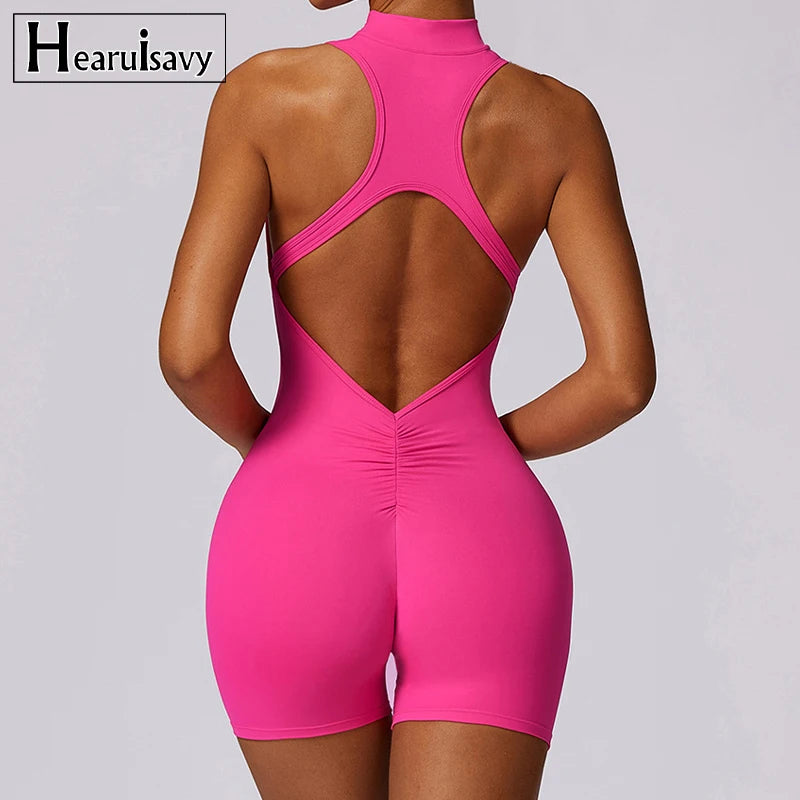 New Arrivals 8 Colors V-Back Scrunch Sports Jumpsuit Women Gym Rompers Sleeveless Sportswear Bodysuits Women Zipper One-Piece Suit Yoga Clothing