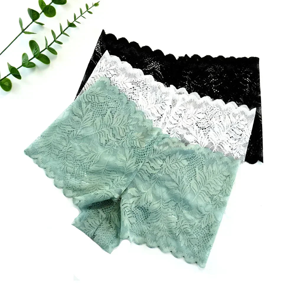 NEW Arrivals S-XL 3pcs Sexy Women Boyshorts Panties Plus Size Full Lace Boxer Seamless Mid Waist Transparent Mesh Shorts Female Underpants