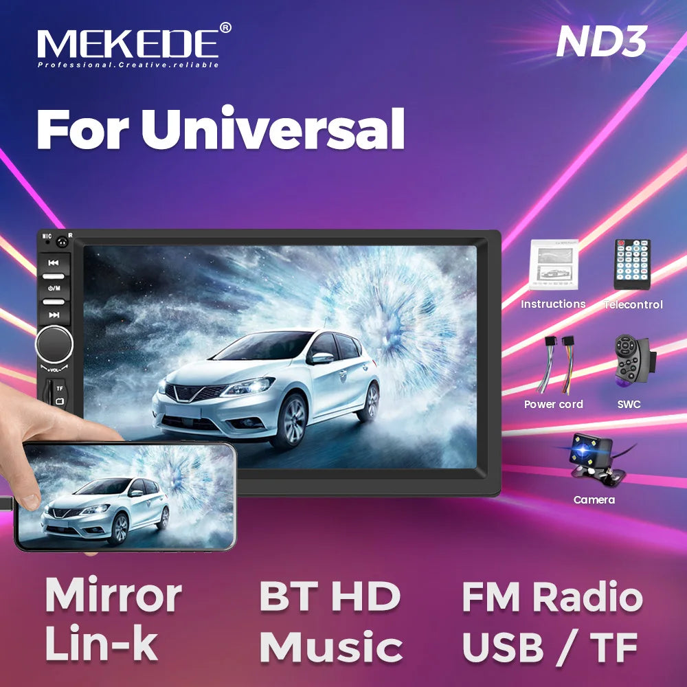 7" For Carplay 2 Din Car Mp5 Radio Touch Screen Stereo FM Audio Stereo MP5 Player SD USB support BT Camera HD Mp5 Autoradio