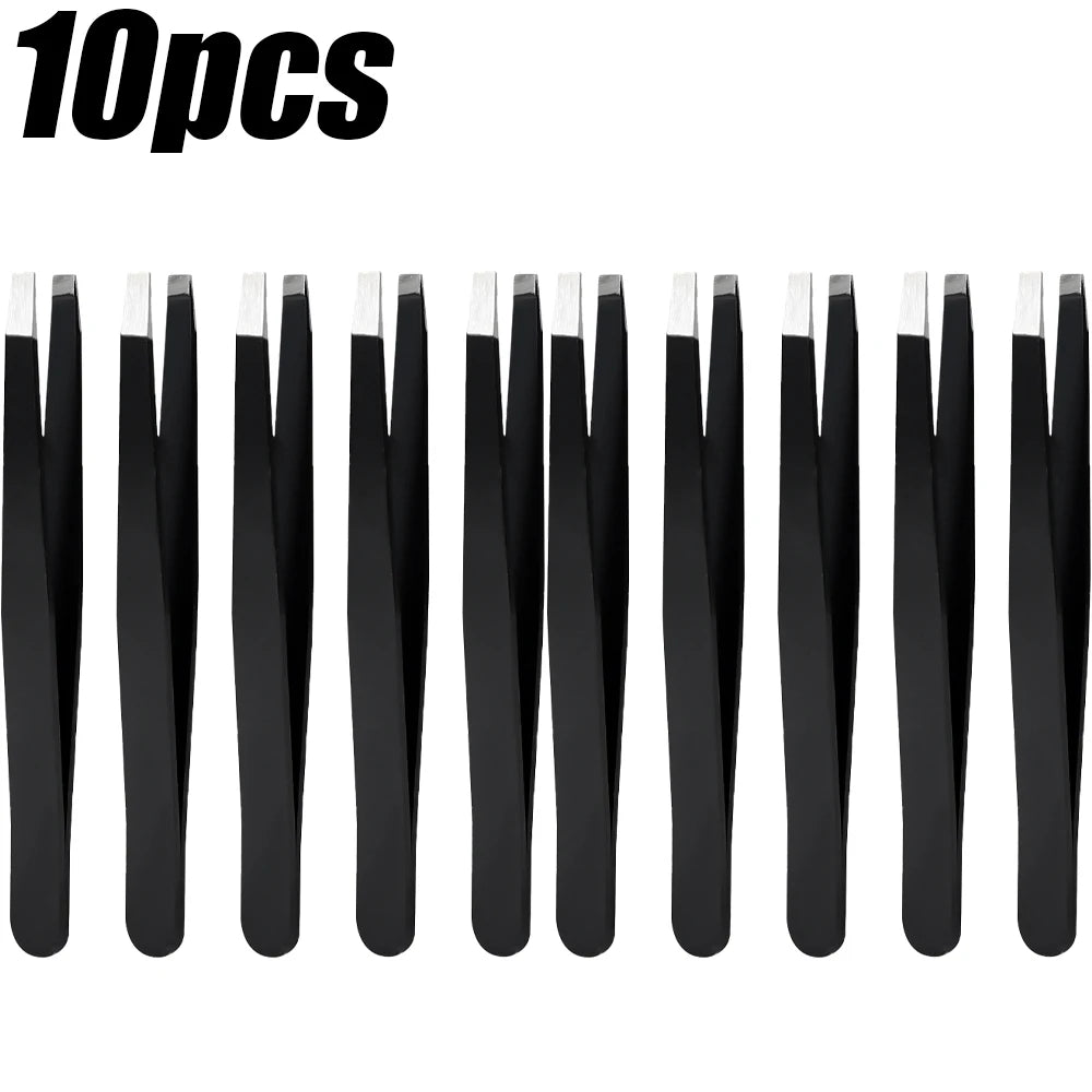 NEW Arrivals 10PCS Set Black Precision Eyebrow Tweezers Stainless Steel Eye Brow Tools Professional Facial Hair Removal Shaping Makeup Tool Kit Women Beauty Salon Cosmetic Accessories