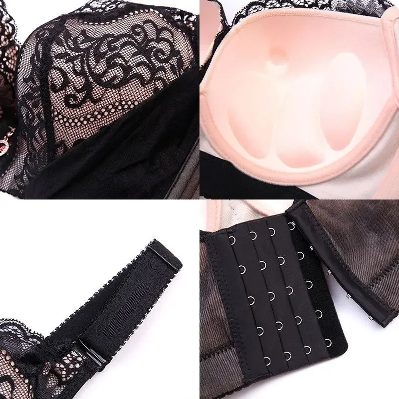 NEW Arrivals 6 Colors Women Sexy Lace Bras Push Up Palm Tattoos on Tops Fat MM Thin Cup Thin Push Up Bra Adjustable Sexy Plus Size C D E Cup Lingerie Bra Ladies Sexy Underwear Supplies