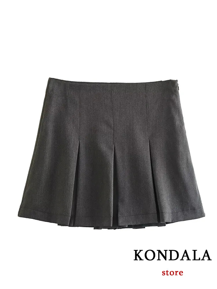 Vintage Dark Grey Mini Skirts Women Ruffles Pleated Sexy Shorts Skirts Female Fashion Streetwear Mujer Faldas