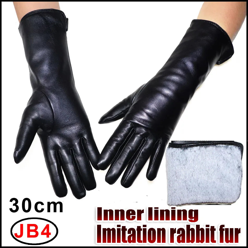 NEW Arrivals Genuine Real Leather Gloves 100% Sheepskin Long Gloves Women's Winter Warm Fleece Lining Over Elbow Arm Sleeves Color Ladies Fashion Apparel Accessories