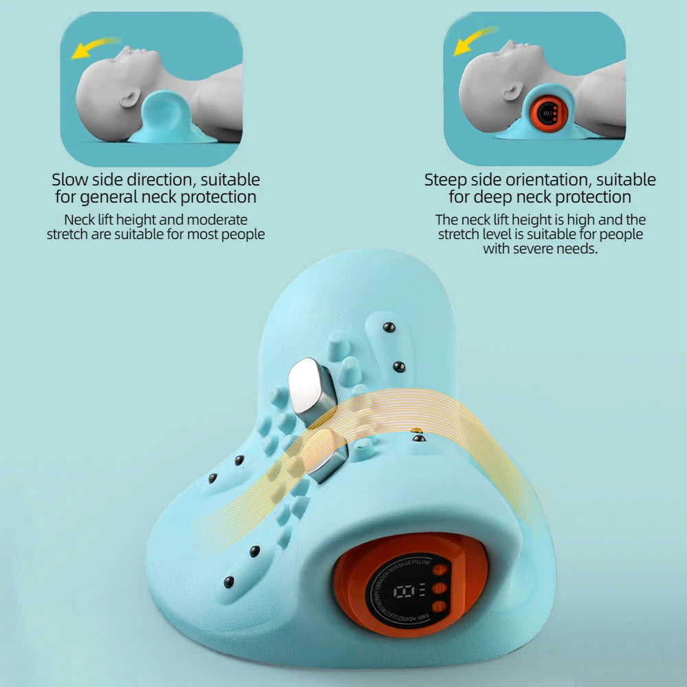 Electric Neck Stretcher Pulse Cervical Traction Relax Heating Cervical Chiropractic Therapy Traction Pillow Neck Head Treatment Pain Relief Acupoint Massager Health Care Supplies Massage Relaxation Devices Products
