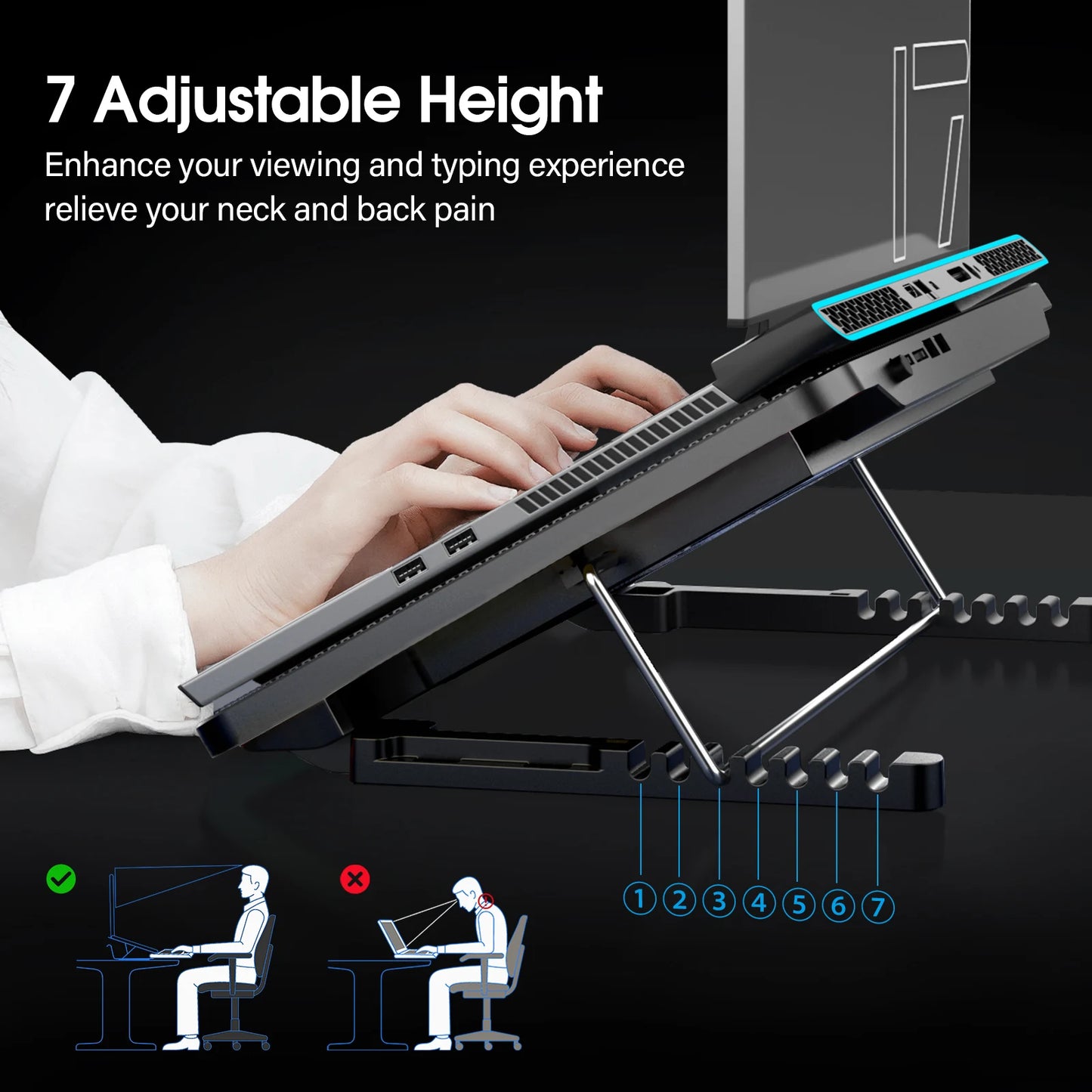 15.6-17.3inch Laptop Cooling Pad with 6 Quiet Fans,7 Height Wind Speed Adjustable,Laptop Cooer With Mobile Phone Holder