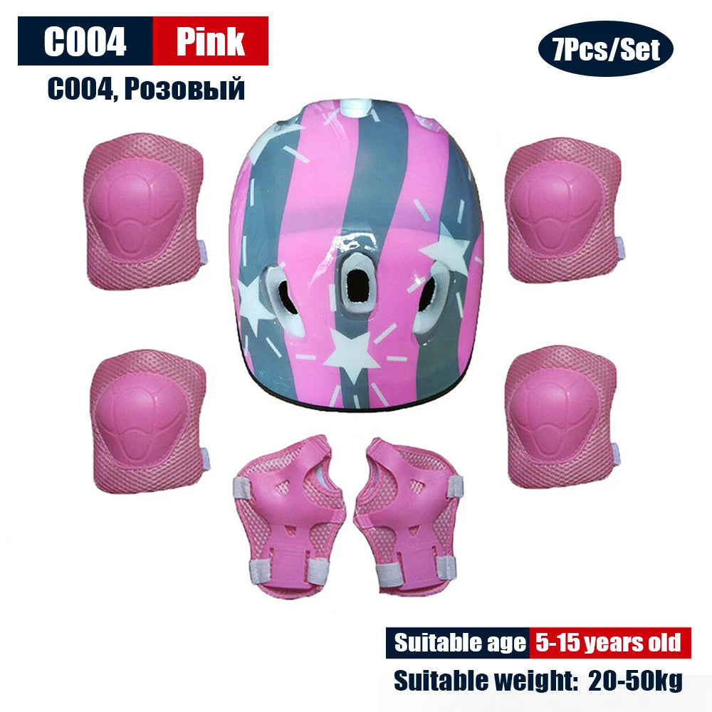 NEW SET Children Kids Adjustable Helmet Protective Gear Set Sports Knee Elbow Wrist Pads for Children Boys Girls Bike Skateboard Scooter Roller Outdoor Sports Supplies