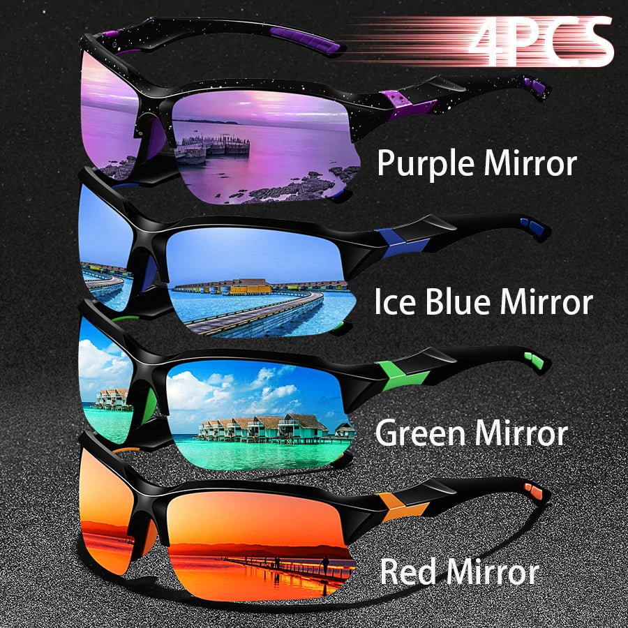 NEW Arrivals 4 PCS Set Night Vision Ice Mirror Sunglasses NEW Fashion Vintage Half Frame Driving Fishing Cycling Sports Sunglasses Men Women Mountaineering Sun Glasses UV400 Eyewear