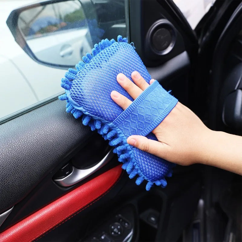 NEW Arrivals 2PCS Set Car Wash Glove Microfiber Chenille Car Wash Sponge Free Care Washing Detailing Brush Pad Multifunction Auto Cleaning Tool Car Supplies