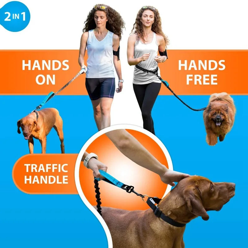 NEW Arrivals 2 in 1 Set Hands Free Dog Leash, Adjustable Waist Leash for Dog Handle Bungee with Reflective Stitches Outdoor Walking Hiking Running Leash Pets Accessories