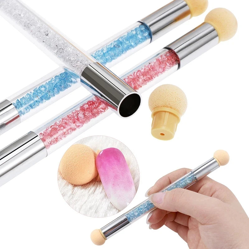 Double-ended Gradient Shading Pen Dotting Brush Head Sponge Rhinestone Handle Nail Art Painting Tool Nail Art Brush