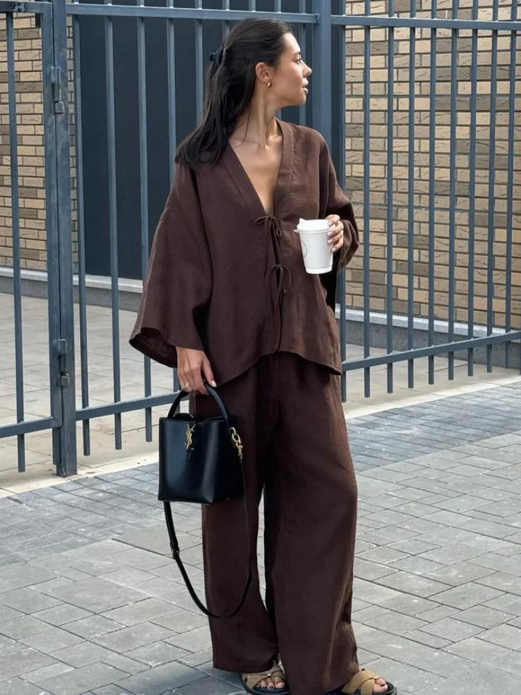 NEW Arrivals 12 Colors/Patterns UK Size Women Casual Cotton Linen Shirt Pants Suit Fashion Single Breasted Blouses Elastic Waist Pant Set Spring Summer Loose Outfit