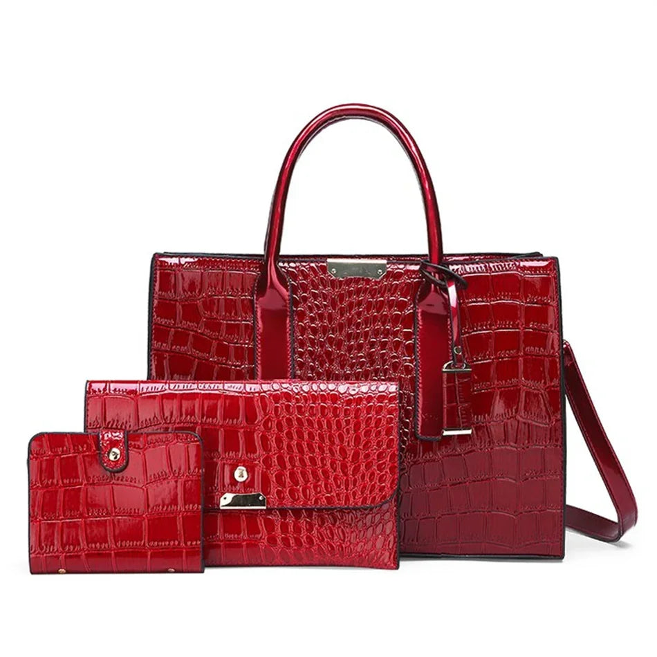 NEW Arrivals 10 Colors/Patterns 3 PCS Set High Quality PU Leather Women Messenger Bags Crocodile Female Crossbody Shoulder Hand Bags for Women High Quality Ladies Handbags