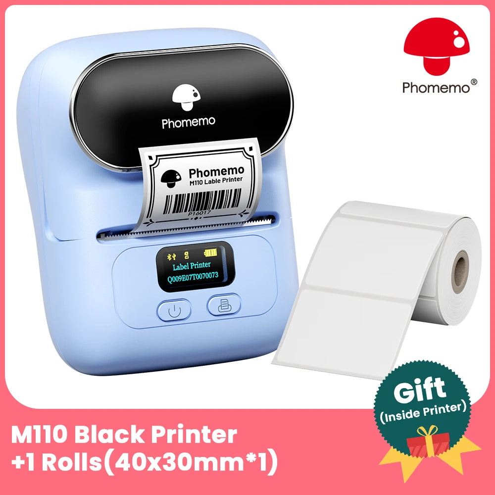 BRAND NEW Original PHOMEMO M110 Label Printer Mini Printer Thermal Label Maker Portable Labeling Machine for Business Barcode Cable School Home Office Business Thermal Printer Set