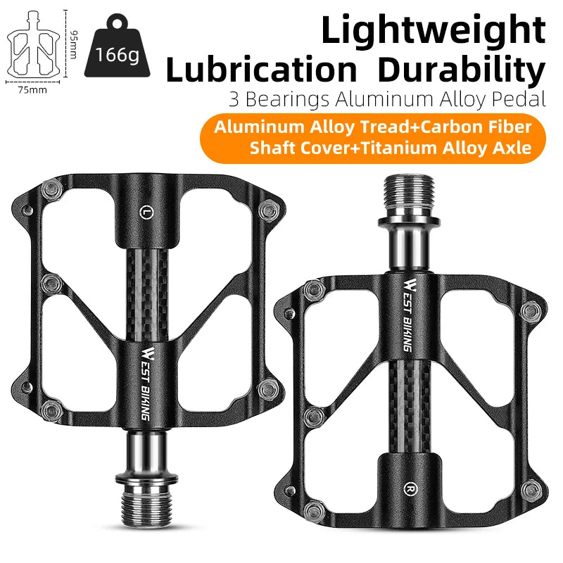 NEW Arrivals 3 Colors MTB Titanium Shaft Pedal Ultralight Mountain Bicycle Carbon Fiber Pedal 3 Bearings Road Bike Professional Pedal Anti-Slip Racing Cycling Pedals.
