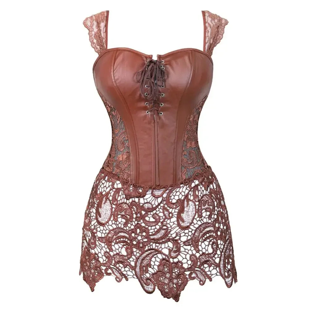 NEW S-7XL Plus Size Woman Corset Dress Gothic Leather Corsets Lace Strap Bustier Zip Bustier Steampunk Outfits Party Costumes