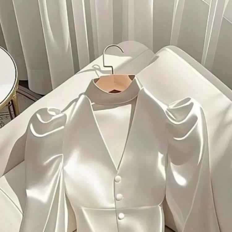 NEW Arrivals S-3XL UK Size Luxury Elegant Italian Fashion White Satin Shirts Women 2025 Early Spring New Y2K E-Girl Slim Waist Long Sleeve Blouses Shirts Ladies Luxury Fashion Apparel Accessories