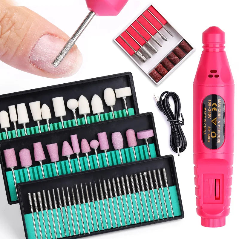 Portable Electric Nail Drill Machine Manicure Milling Cutter Set Nail Files Drill Bits Gel Polish Remover Tools