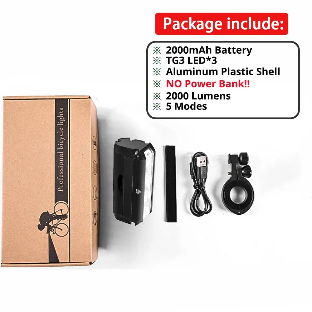 Full Set 8000mAh + Power Bank 10000LM Bicycle Light 500M Lighting Distance Front Bike Light Waterproof 8000mah 5*P90 Flashlight USB Charging MTB Road Cycling Lamp Accessories Sports Supplies