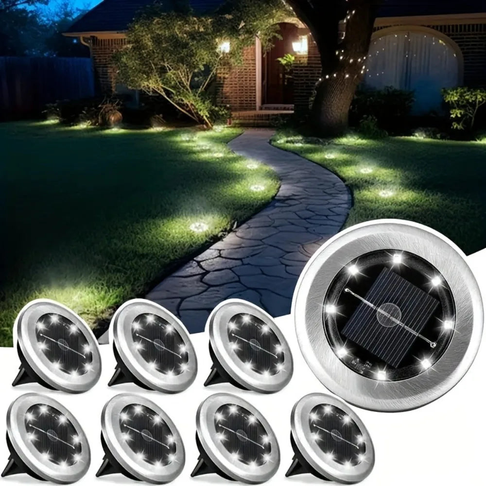 NEW Arrivals 8PCS Set LED Solar Ground Lights Outdoor Step Lights Warm/Cool White Solar Lights Decorative Landscape Lights for Paths Gardens Lawns Home Outdoor Garden Supplies