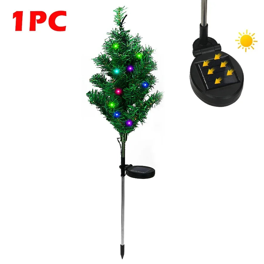 4PCS Outdoor Decoration Christmas Tree Lights Solar Rechargeable Simulation Pine Tree 20 LED Lawn Lights Garden Decoration Lamp