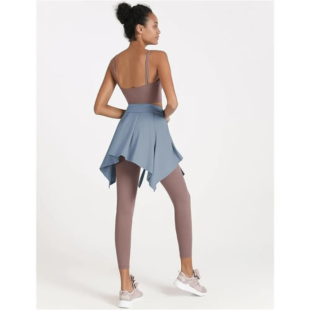 NEW Arrivals 4 Colors Women Solid Color Yoga Tennis Up Skirt Athletic Workout Running Tie Up Wrap Skirts Hip Covering Asymmetrical Scarf Female Sports Fashion Clothing Supplies
